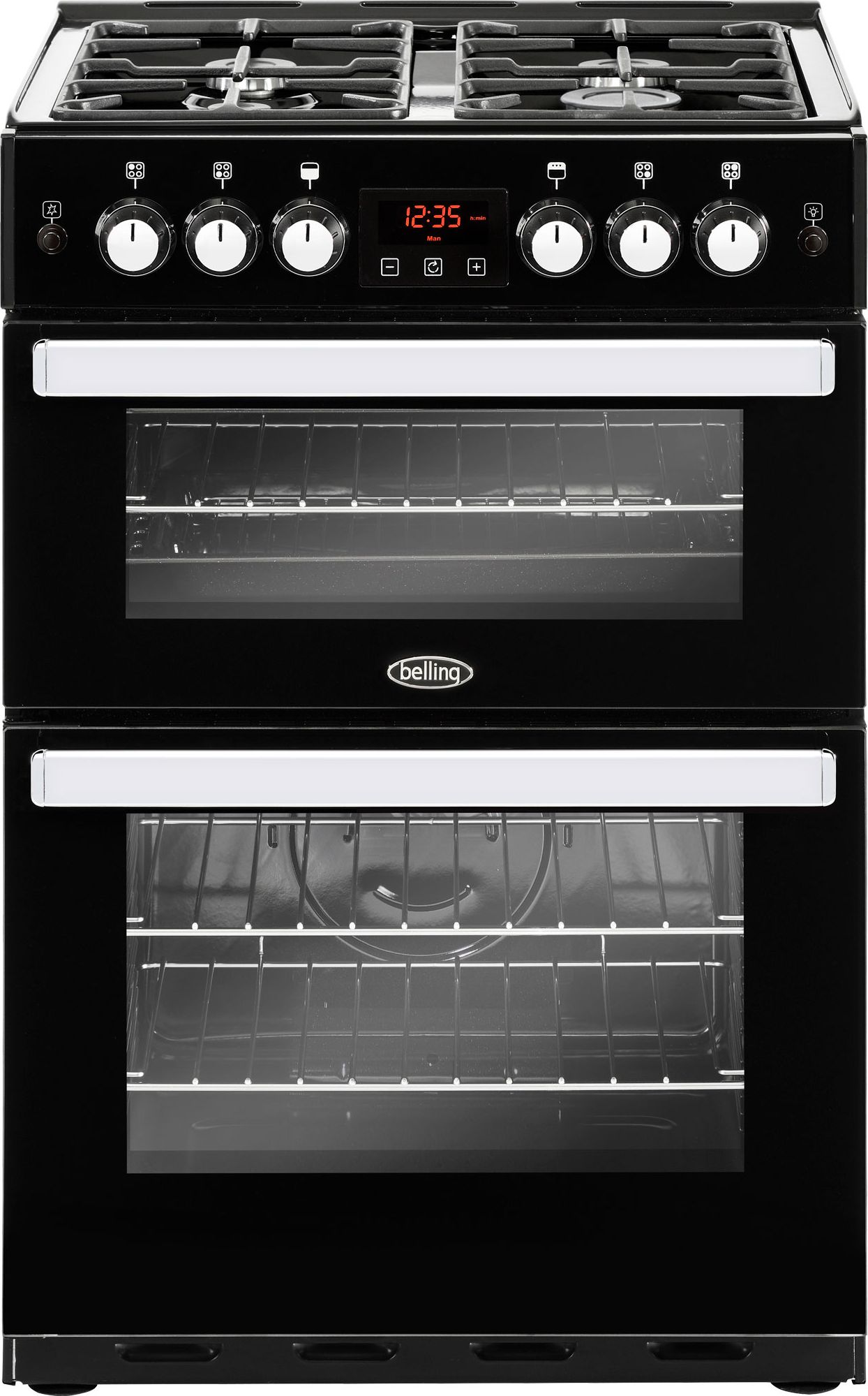 Belling Cookcentre 60G 60cm Freestanding Gas Cooker with Full Width Electric Grill - Black - A+/A Rated, Black